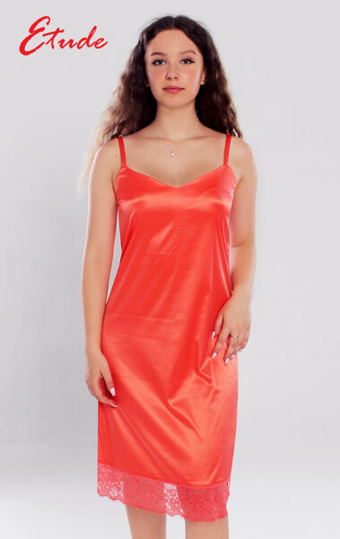 Women's Coral Satin nightgown with straps “Eleonora”