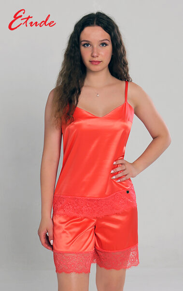 Women's Coral satin pajama set “Eleonora”