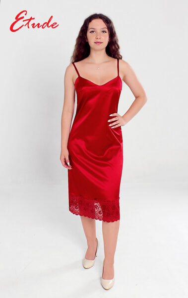 Women's Red Satin nightgown with straps “Eleonora”