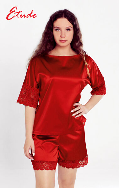 Women's Red satin pajama set “Eleonora”