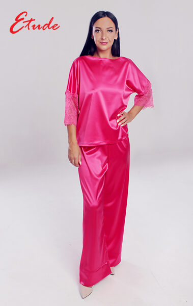 Women's Pink satin pajama set “Eleanora”